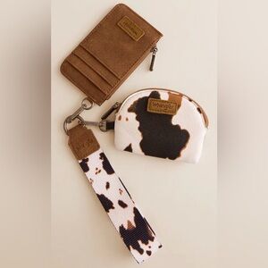 Wrangler Kids Cow Print Coin Pouch with Removable Strap - White, Brown, Black